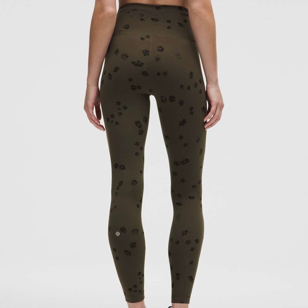 Lululemon Wunder Under High-Rise Tight 28 Olive Green Floral Print Size 2